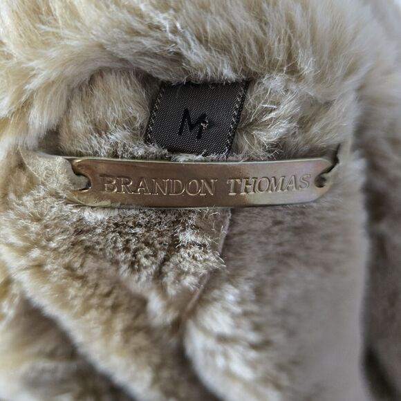 BRANDON THOMAS Penny Lane Coat Medium Tan Suede Leather Faux Fur Lining Vintage - Picture 8 of 15